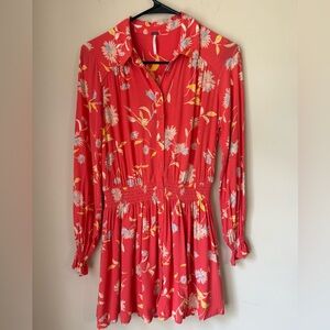 Free People Peach Foral dress small long sleeve boho bohemian